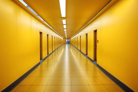 Interior of a corridor with yellow walls. 3d rendering.の素材