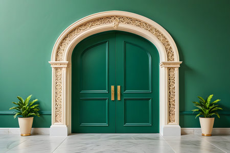 Classic green door in classic style. Interior design. 3d renderの素材