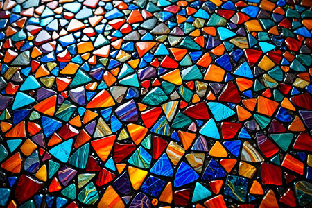 Colorful glass mosaic on the wall. Abstract background and texture for design.の素材