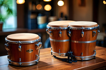 Drums on a wooden table in a restaurant. Selective focus.の素材