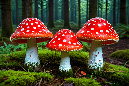 Amanita muscaria mushroom in the forest. Beautiful nature scene.の素材