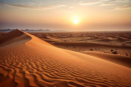 Beautiful sunset over the sand dunes in the Sahara desert, Moroccoの素材