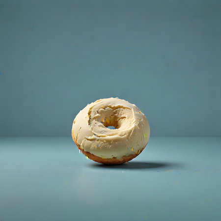 Donut with icing on a blue background. Conceptual image.の素材