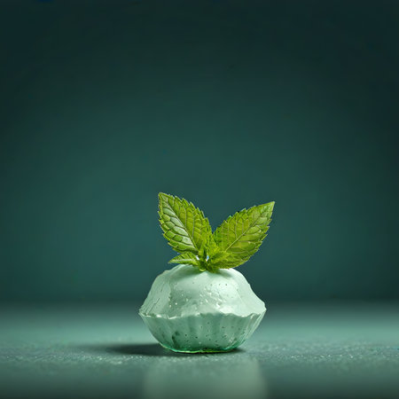Ice cream with mint on a green background. Ice cream with mint leavesの素材