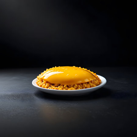 Orange cake on a plate on a dark background. Toned.の素材