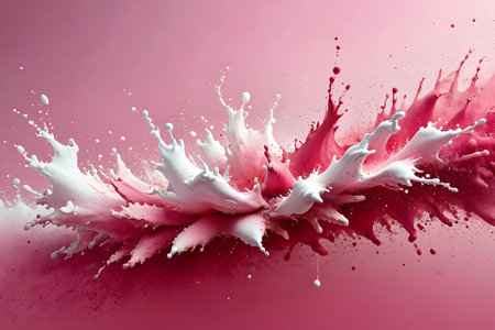Splash of milk on a pink background. 3d rendering.の素材