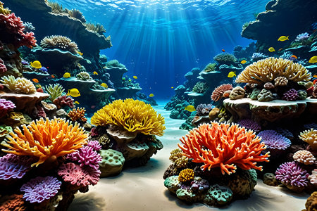 Colorful tropical coral reef with hard corals and tropical fish underwaterの素材