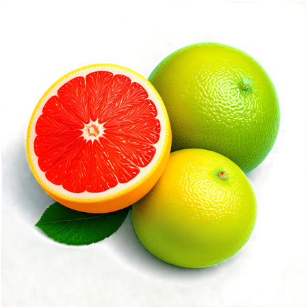 Citrus fruit, grapefruit, orange and lime on white backgroundの素材