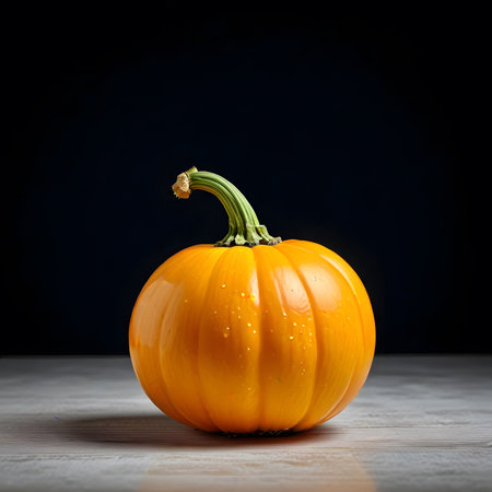 Pumpkin on wooden table with black background. Halloween concept.の素材
