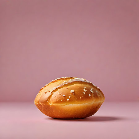 Bun with sesame seeds on pink background. Minimal food concept.の素材