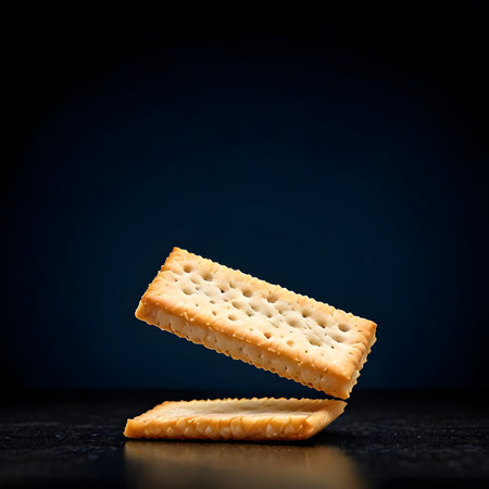 Crackers on dark background, shallow depth of field, selective focusの素材