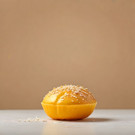 Homemade hamburger bun with sesame seeds on a light backgroundの素材