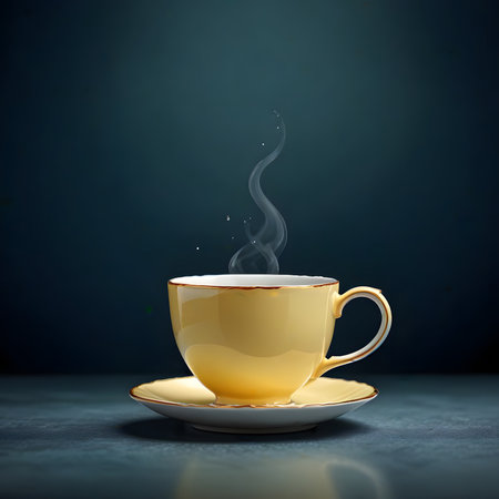 Coffee cup with steam on dark background. 3d renderingの素材