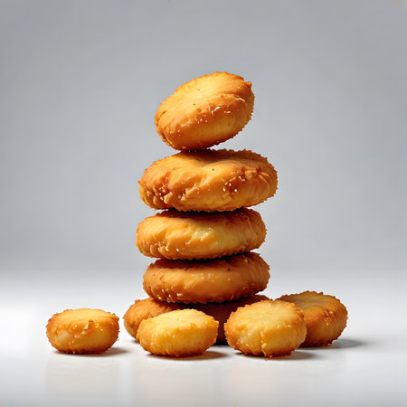 stack of cookies on a gray background, studio shot, food conceptの素材