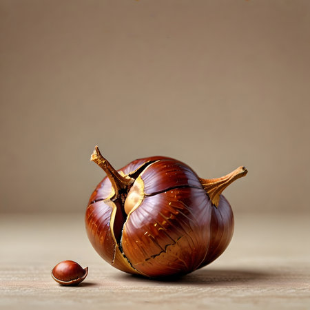 chestnuts on wooden table, shallow depth of field, vintage styleの素材