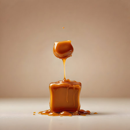 Pouring caramel sauce on a white background. 3d rendering.の素材