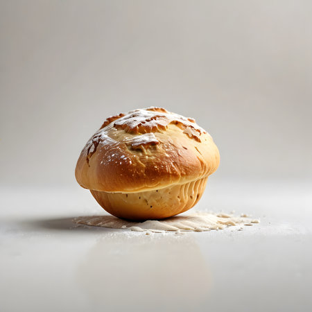 Fresh bread on a white background. Shallow depth of field.の素材