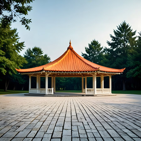Pavilion in the park at sunset, chinese style.の素材