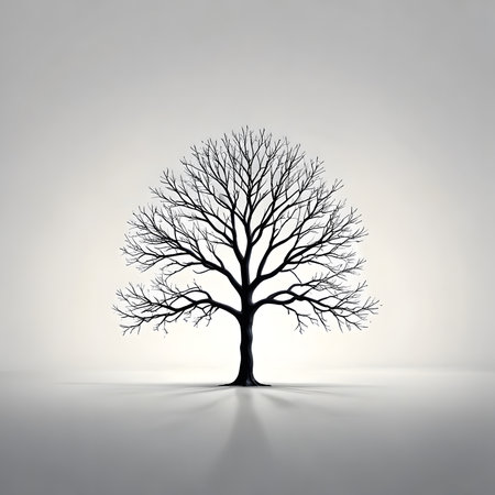 Silhouette of a bare tree on a white background with shadowの素材