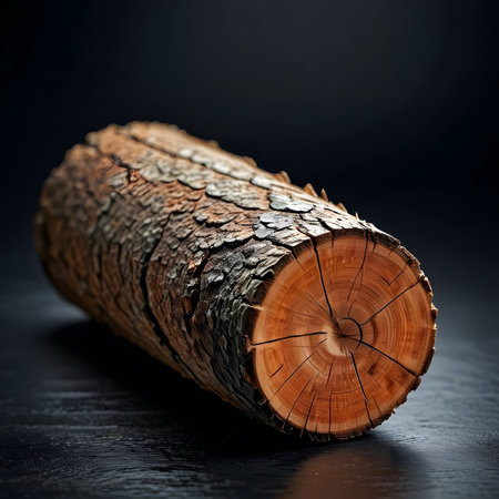 Pile of tree trunks on a black background, closeupの素材