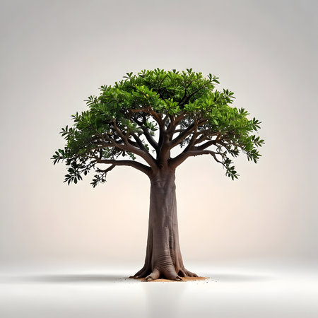 Big green tree isolated on white background. 3d render illustration.の素材