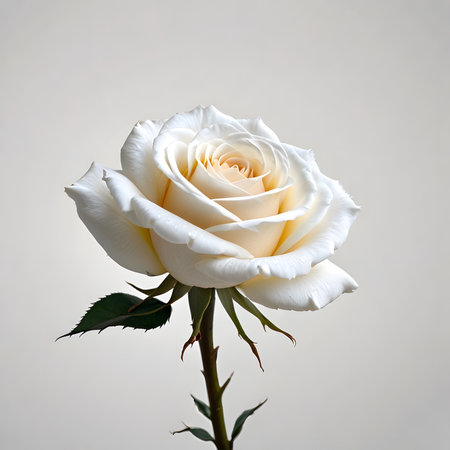 Beautiful white rose on a gray background. Close-up.の素材