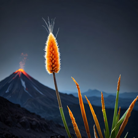 Aloe Vera and Mount Bromo at night, Java, Indonesiaの素材