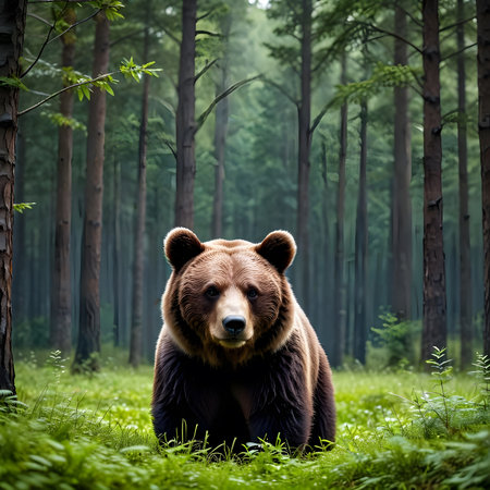 Grizzly bear in the pine forest. Wildlife scene.の素材