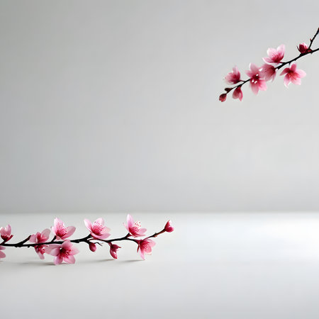 cherry blossom branch on white background with copy space for textの素材