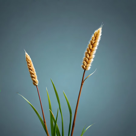 Spikelets of grass on a blue background. 3d renderingの素材