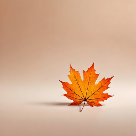 Autumn maple leaf isolated on beige background. 3d renderの素材