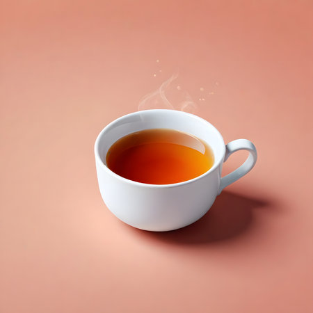 Cup of tea on a pink background. 3D illustration.の素材