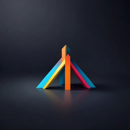 Colorful 3d arrow icon on a dark background. 3d renderingの素材