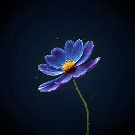 Blue cosmos flower on a black background. Flower on a black background.の素材