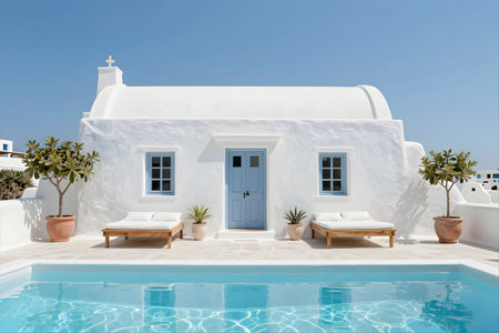 White architecture on Santorini island, Greece. 3D renderingの素材