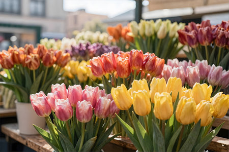 Colorful tulips in a flower market in Vilnius, Lithuaniaの素材