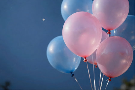 Colorful balloons on the blue sky background. Copy space for text.の素材