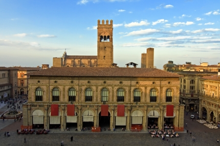 A panoramic view of main square - bologna, italyのeditorial素材