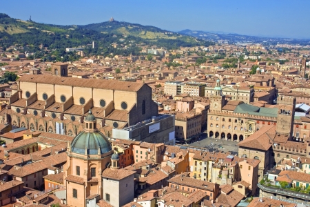 view of piazza maggiore - bologna , italyの写真素材