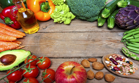 vegan word on wood background and vegetable - foodの写真素材