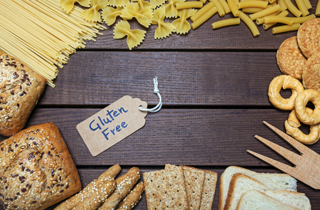 a gluten free foods on wood background - still lifeの写真素材