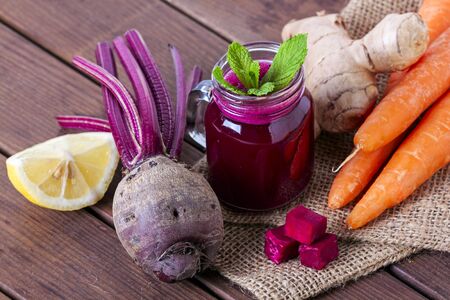Beetroot with Carrot, ginger and Lime juiceの写真素材