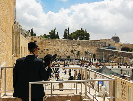 JERUSALEM, ISRAEL - june 15: Jewish worshipers pray at the Wailing Wall june 15, 2019 in Jerusalem,...