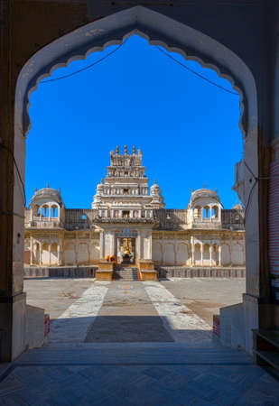 PUSHKAR, INDIA - Sri Raghunath temple seen through the gate in Pushkar, India. Pushkar is one of the five sacred pilgrimage sites for devout Hindus.のeditorial素材