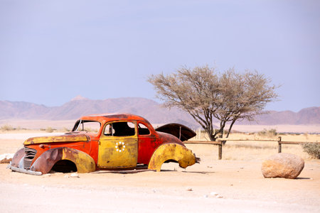 Solitaire, Namibia : Abandoned car at Solitaire in Khomas region, near the Namib Naukluft national park.の写真素材