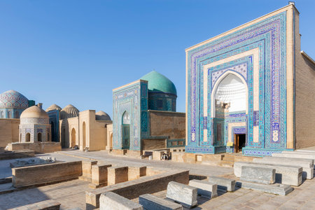 Shah-I-Zinda memorial complex, necropolis in Samarkand, Uzbekistan. UNESCO World Heritageの写真素材