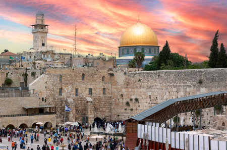 The Temple Mount - Western Wall and the Golden Dome of the Rock in Jerusalem, Israelのeditorial素材