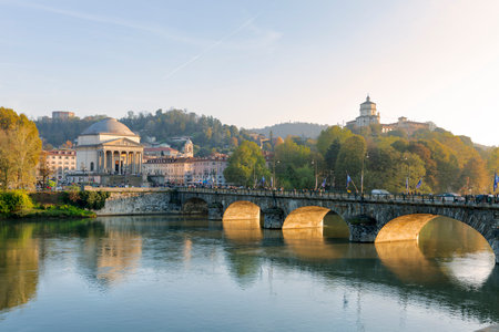 Turin (Turin) beautiful view on river Po at sunset