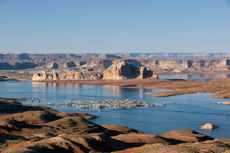 Lake Powellâthe second largest man-made lake in the United Statesâis the playground for Page, Arizona, and nearly three million visitors annually.の写真素材