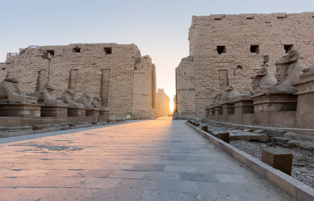 Karnak Temple entrance and Avenue of Sphinxes, Luxor, Egyptの写真素材
